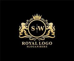 eerste sw brief leeuw Koninklijk luxe logo sjabloon in vector kunst voor restaurant, royalty, boetiek, cafe, hotel, heraldisch, sieraden, mode en andere vector illustratie.