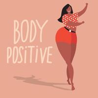 gelukkig plus grootte vrouw is dansen. lichaam positief concept. Internationale vrouwen dag. 8 maart kaart. mentaal Gezondheid vector