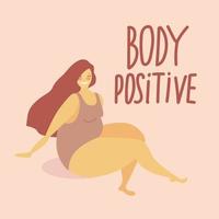 gelukkig plus grootte vrouw gekleed in zwempak. lichaam positief concept. Internationale vrouwen dag. 8 maart kaart. mentaal Gezondheid vector