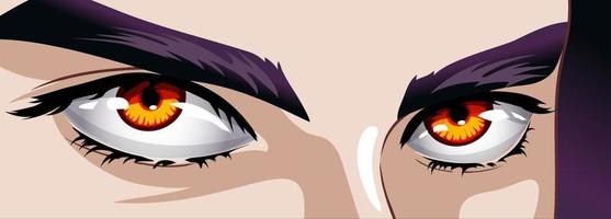 rood ogen van een Mens in manga en anime stijl. vector
