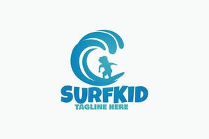 surfen kind logo met een jongen surfing Aan mooi golven voor ieder bedrijf vooral voor surfing op te slaan, surfen aan het leren, club, team, enz. vector