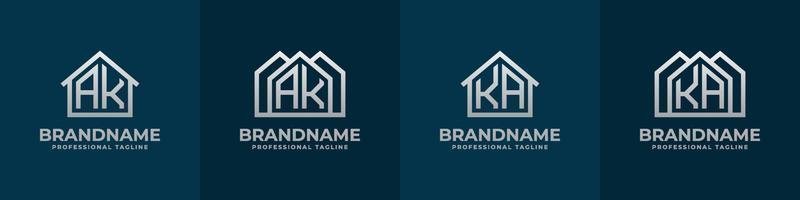 brief ak en ka huis logo set. geschikt voor ieder bedrijf verwant naar huis, echt landgoed, bouw, interieur met ak of ka initialen. vector