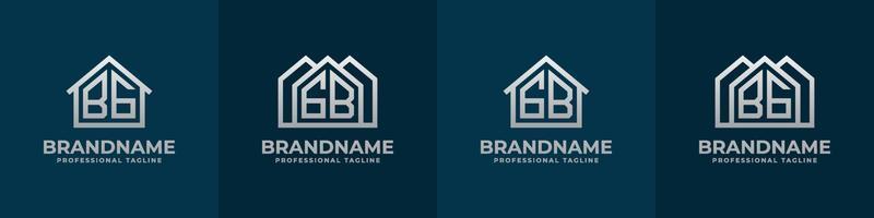 brief bg en nl huis logo set. geschikt voor ieder bedrijf verwant naar huis, echt landgoed, bouw, interieur met bg of nl initialen. vector