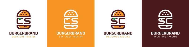 brief cs en sc hamburger logo, geschikt voor ieder bedrijf verwant naar hamburger met cs of sc initialen. vector