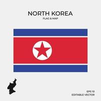 kaart van noord-korea en vlag vector