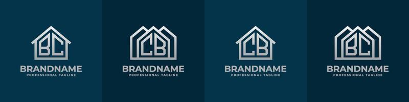 brief bc en cb huis logo set. geschikt voor ieder bedrijf verwant naar huis, echt landgoed, bouw, interieur met bc of cb initialen. vector