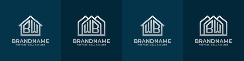 brief bw en wb huis logo set. geschikt voor ieder bedrijf verwant naar huis, echt landgoed, bouw, interieur met bw of wb initialen. vector