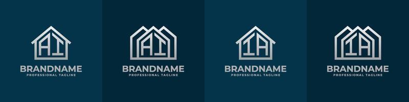 brief ai en IA huis logo set. geschikt voor ieder bedrijf verwant naar huis, echt landgoed, bouw, interieur met ai of IA initialen. vector