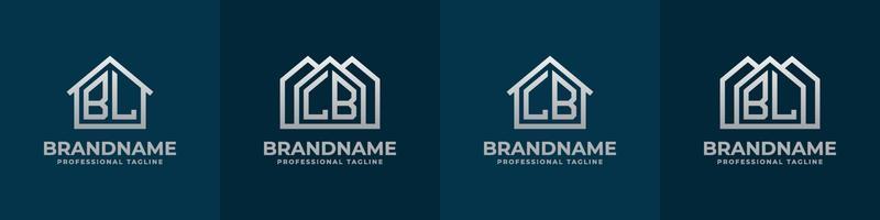 brief bl en pond huis logo set. geschikt voor ieder bedrijf verwant naar huis, echt landgoed, bouw, interieur met bl of pond initialen. vector