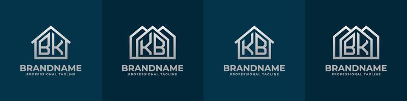 brief bk en kb huis logo set. geschikt voor ieder bedrijf verwant naar huis, echt landgoed, bouw, interieur met bk of kb initialen. vector