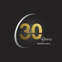 jaar verjaardag logo met gouden lineair nummer en gouden lint, geïsoleerd op zwarte achtergrond vector