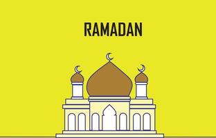 Ramadan kareem groet kaart met moskee Aan geel achtergrond. vector illustratie