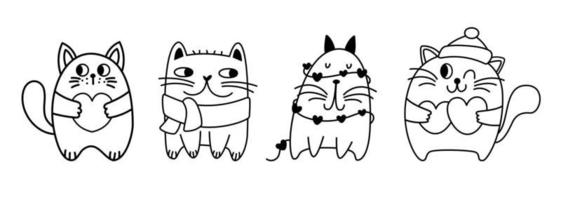 trek vector illustratie verzameling van schattig kat.krabbel tekens tekenfilm stijl.