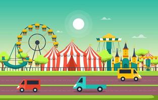 circus en pretpark met reuzenradillustratie vector