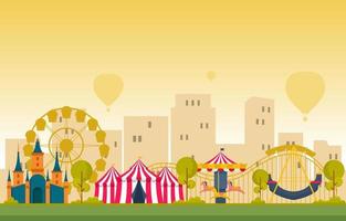 circus en pretpark met reuzenradillustratie vector