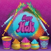 Holi-viering poster met kleur water en waterpistool vector