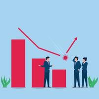 mensen discussiëren over bullish chart vanwege pandemische metafoor van financiële crisis vector