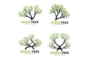 groen boom logo ontwerp, bonsai boom logo illustratie, blad en hout vector