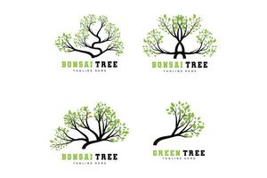 groen boom logo ontwerp, bonsai boom logo illustratie, blad en hout vector