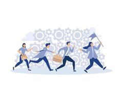 organisatie efficiëntie, bedrijf mensen rennen Aan roterend tandrad of uitrusting naar rit zakelijk.modern vlak vector illustratie