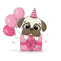 gelukkige verjaardag wenskaart met hond. vector illustratie