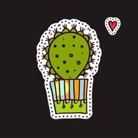 fashion patch, schattige cactus in pot met rood hart vector