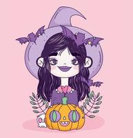 schattige halloween-poster met kleine heks vector