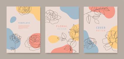 vector reeks van doorlopend lijn bloemen, bladeren dekt, spandoeken, affiches, kaarten, sociaal media verhalen, flyers ontwerp Sjablonen. modieus ontwerp met golven, pastel kleuren