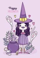 schattige halloween-poster met kleine heks vector