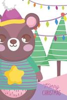 vrolijke kerstaffiche met gelukkige beer vector