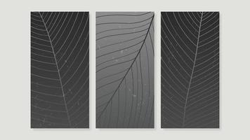 abstract muur kunst achtergrond vector set. botanisch bladeren contour lijnen met zwart en grijs monochroom, grunge, oud film textuur. wijnoogst ontwerp voor huis decoratie, omslag, poster, banier, behang.