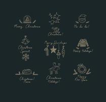 Kerstmis etiketten met belettering tekening in hand- schetsen stijl Aan donker achtergrond vector