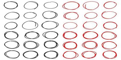 reeks van rood en zwart cirkel lijn schetsen vector