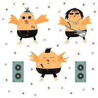 schattig rocker vogels. reeks van grappig vogels. vector illustratie met geïsoleerd achtergrond. vogel patroon voor textiel. grappig papegaaien. vogelstand muzikanten.