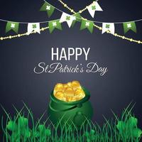 st. patrick's day pot met goud en klavers vector