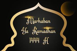 marhaban ja Ramadhan 1444 h groet met hand- belettering schoonschrift en illustratie. . Islamitisch groet achtergrond kan gebruik voor eid mubarak vector