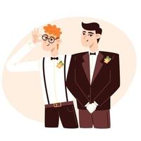 multicultureel paar Bij de bruiloft, vlak stijl illustratie vector