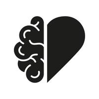 menselijk hersenen en hart silhouet icoon. mentaal emotioneel Gezondheid glyph pictogram. gezond rationeel balans hart tussen hart liefde en hersenen icoon. geïsoleerd vector illustratie.