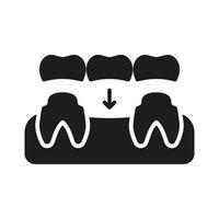 tandheelkundig brug silhouet icoon. tand regeneratie. porselein kunstgebit glyph pictogram. gedeeltelijk tanden implantaat restauratie. tandheelkundig behandeling solide teken. tandheelkunde symbool. geïsoleerd vector illustratie.