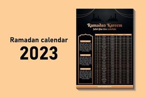 Ramadan kareem Islamitisch kalender sjabloon en sehri ifter tijd schema vector