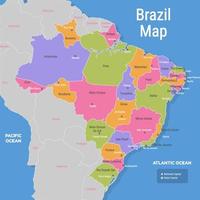 kleurrijk Brazilië kaart met omgeving borders vector