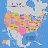 kleurrijk Verenigde Staten van Amerika kaart met omgeving borders vector