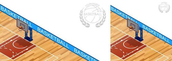 sport- basketbal rechtbank met bord, hoepel en bal voor spandoek. achtergrond basketbal speelplaats top visie. sport- grond voor actief recreatie. vector