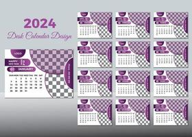 bureau kalender 2024 of maandelijks wekelijks schema nieuw jaar kalender 2024 ontwerp sjabloon. vector