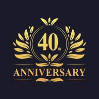 40e verjaardag ontwerp, luxe gouden kleur 40 jaar verjaardagslogo. vector