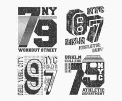 set van brooklyn new york vintage t-shirt stempel. t-shirt print ontwerp. bedrukking en badge, applique, label T-shirts, jeans of vrijetijdskleding. vector illustratie