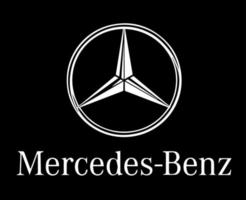 mercedes benz merk logo symbool wit met naam ontwerp Duitse auto auto- vector illustratie met zwart achtergrond