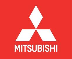 mitsubishi logo merk symbool met naam wit ontwerp Japan auto auto- vector illustratie met rood achtergrond