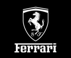 ferrari merk logo auto symbool met naam wit ontwerp Italiaans auto- vector illustratie met zwart achtergrond