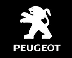 peugeot logo merk symbool met naam wit ontwerp Frans auto auto- vector illustratie met zwart achtergrond